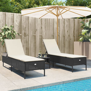 vidaXL 3-tlg. Sonnenliegen-Set mit Auflage Schwarz Poly-Rattan