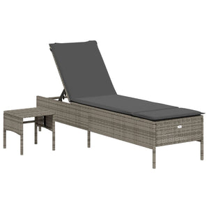 3-tlg. Sonnenliegen-Set mit Auflage Grau Poly Rattan