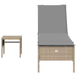 3-tlg. Sonnenliegen-Set mit Auflage Beige Poly Rattan