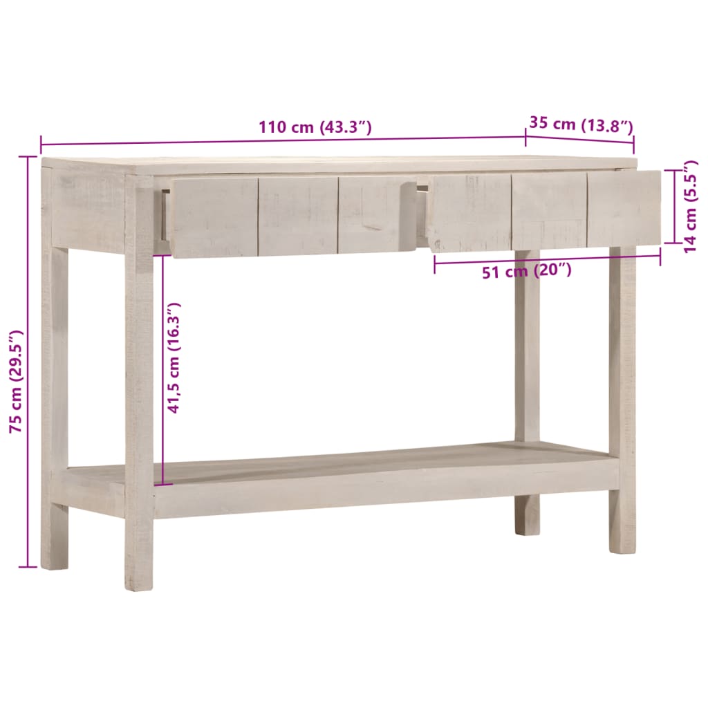 Konsolentisch Weiß 110x35x75 cm Massivholz Mango Stilecasa