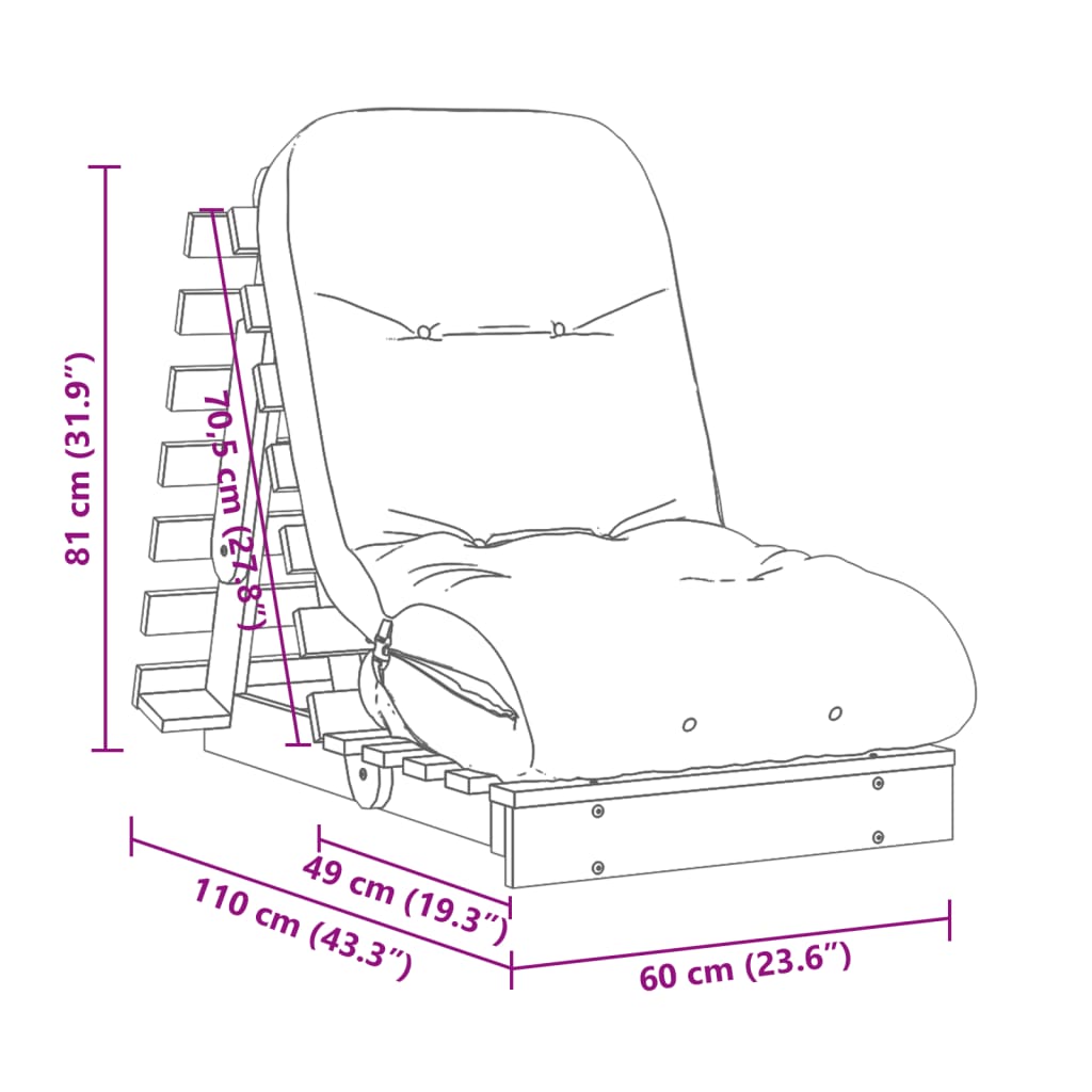 vidaXL Futon Schlafsofa mit Matratze 60x206x11 cm Massivholz Douglasie