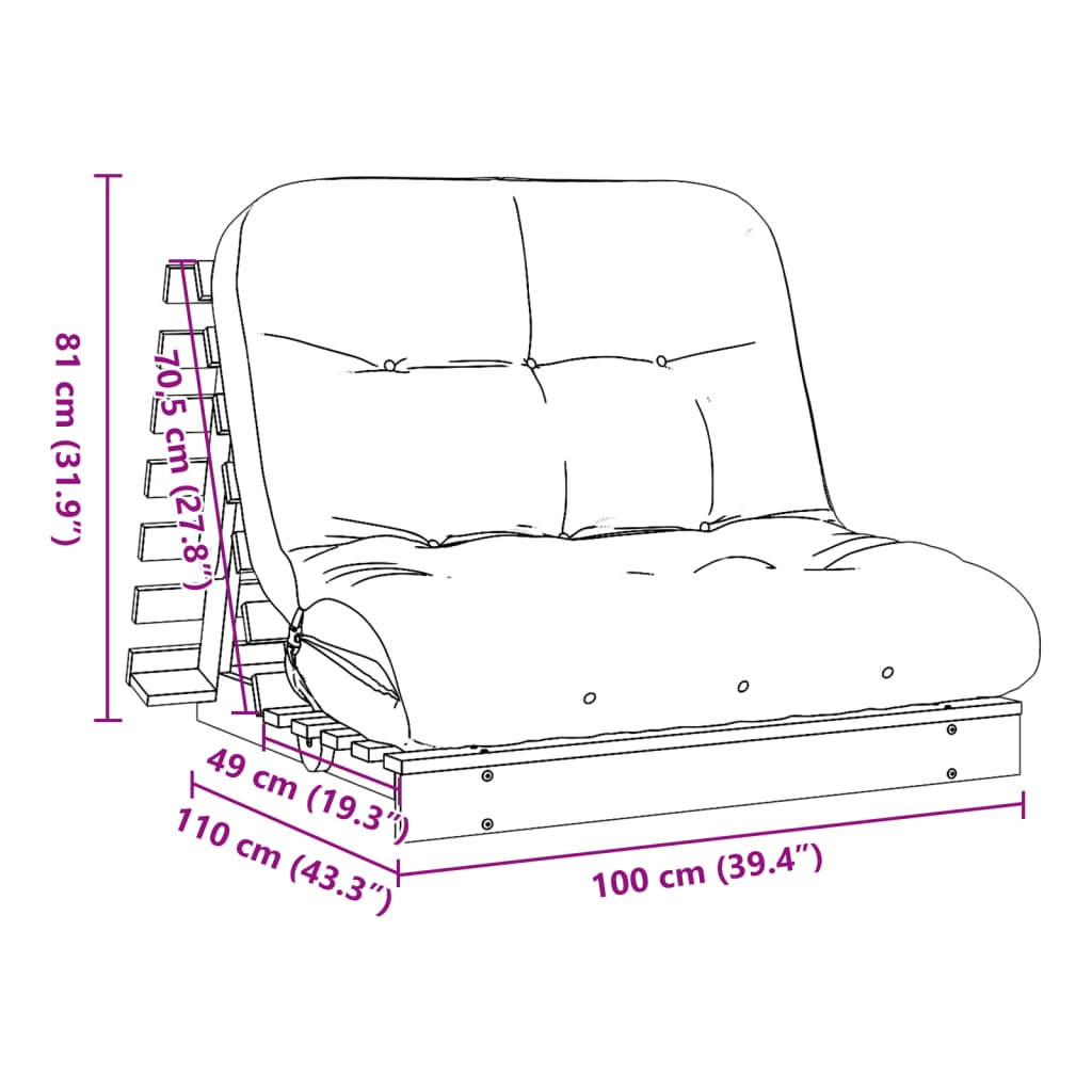 vidaXL Futon Schlafsofa mit Matratze 100x206x11 cm Massivholz Kiefer