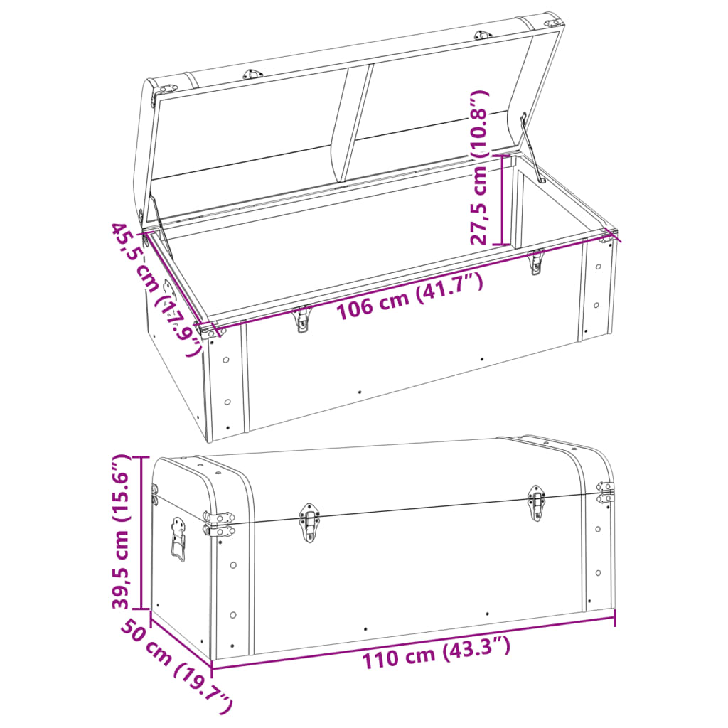 vidaXL Schatztruhe mit Riegeln Dunkelbraun 110x50x39,5 cm Sperrholz