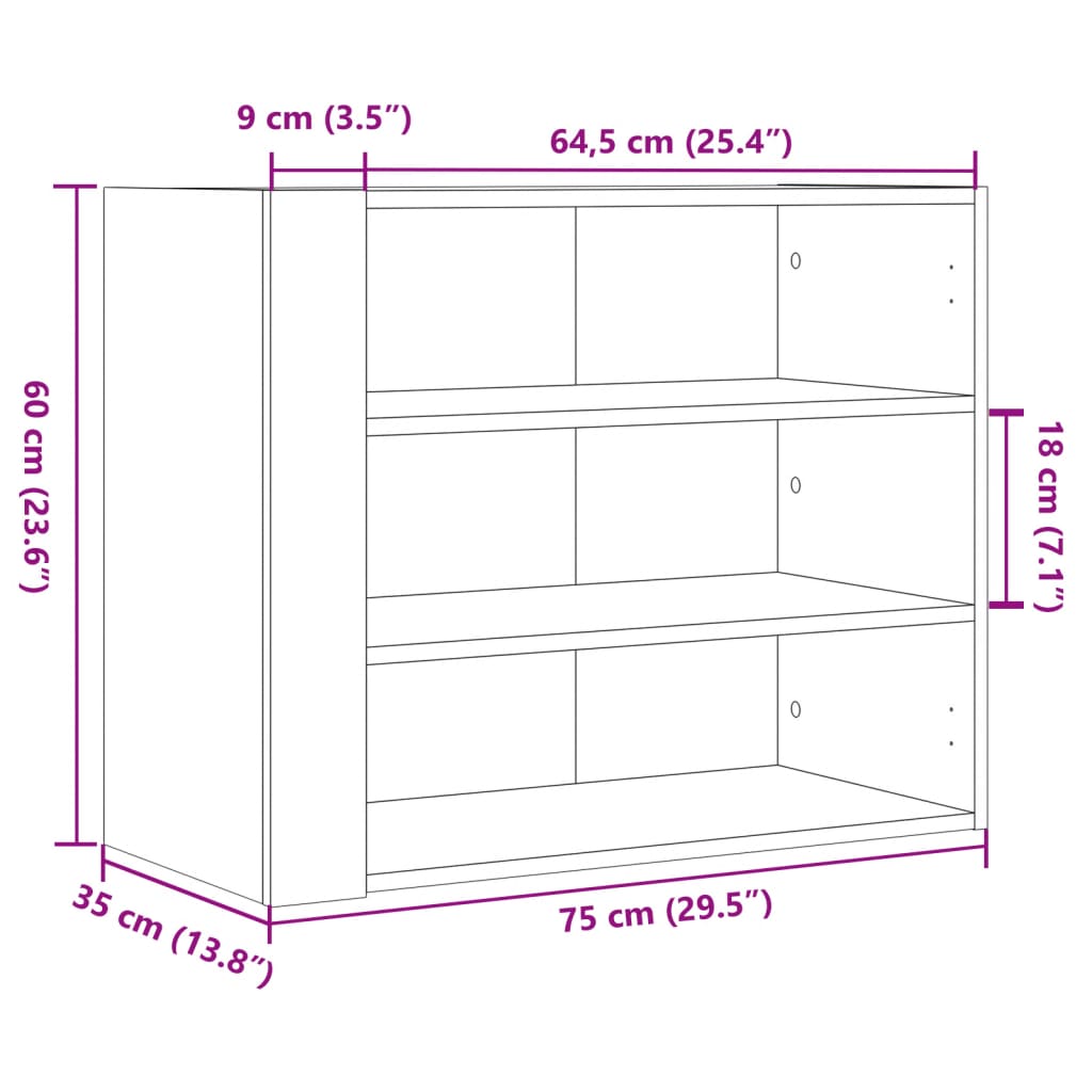 vidaXL Wandregal Sonoma-Eiche 75x35x60 cm Holzwerkstoff