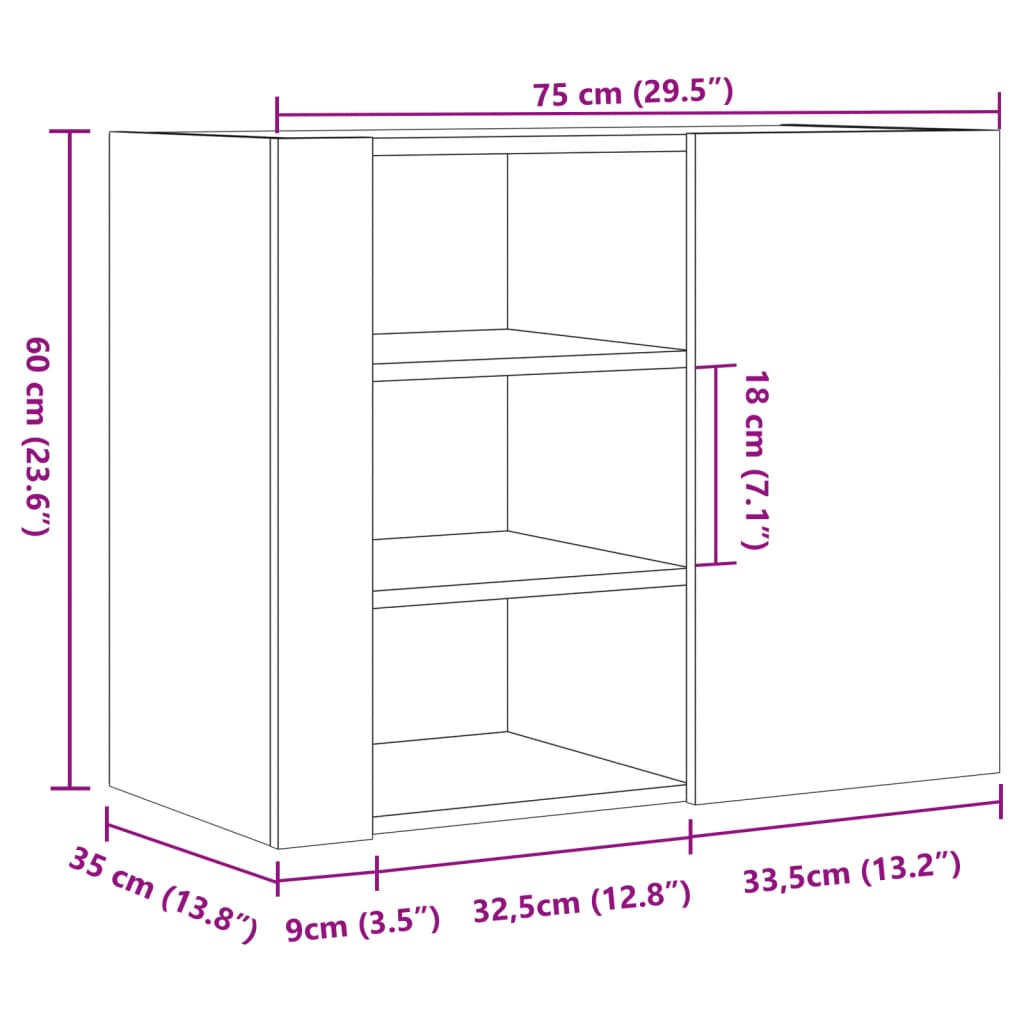 vidaXL Wandregal Schwarz 75x35x60 cm Holzwerkstoff