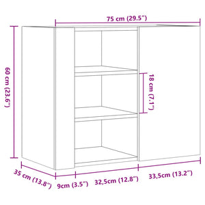 vidaXL Wandregal Schwarz 75x35x60 cm Holzwerkstoff