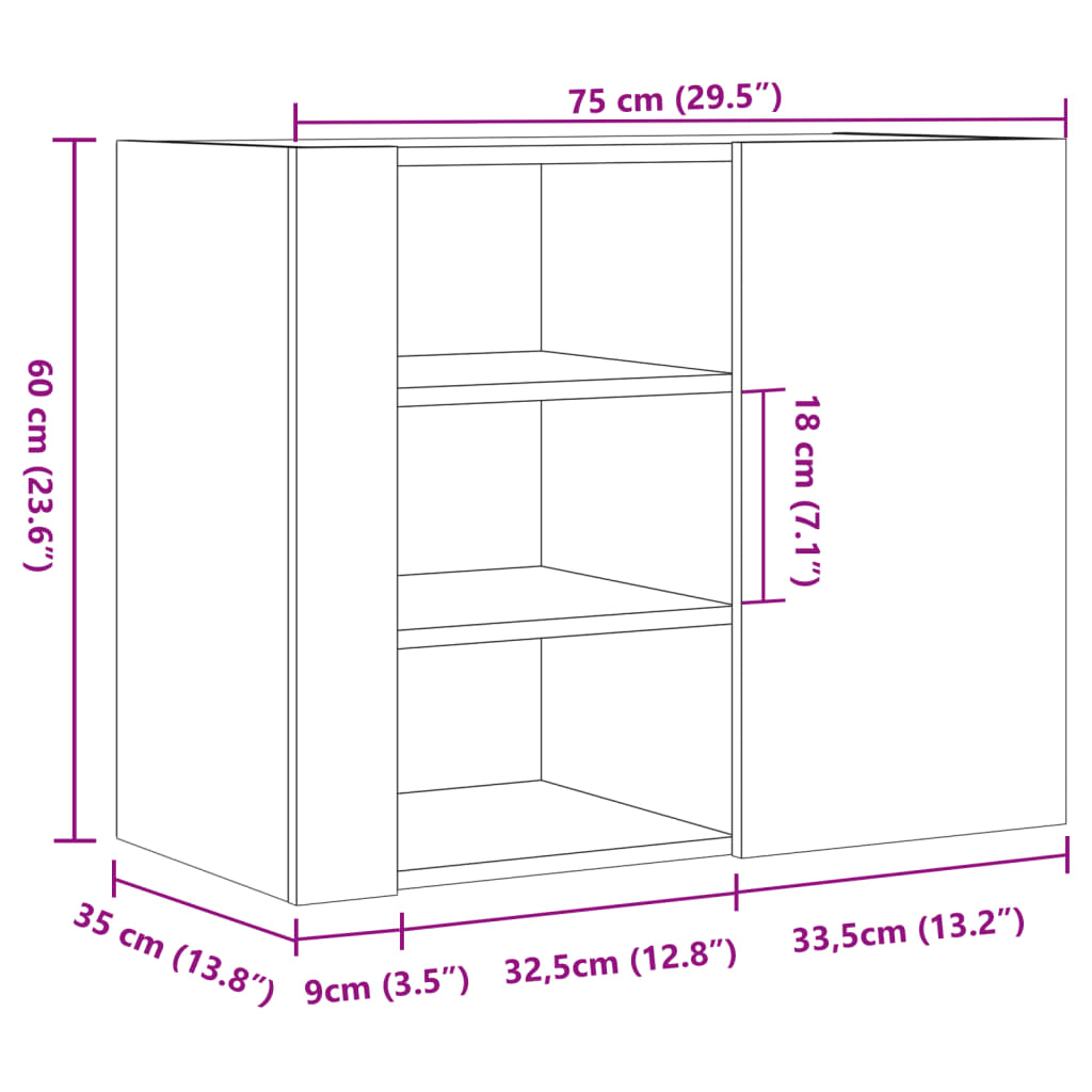 vidaXL Wandregal Betongrau 75x35x60 cm Holzwerkstoff