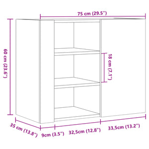 vidaXL Wandregal Betongrau 75x35x60 cm Holzwerkstoff