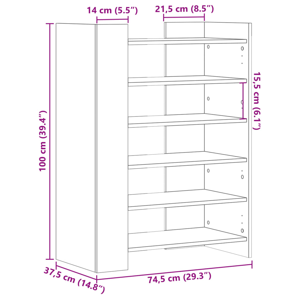 vidaXL Schuhschrank Weiß 74,5x37,5x100 cm Holzwerkstoff