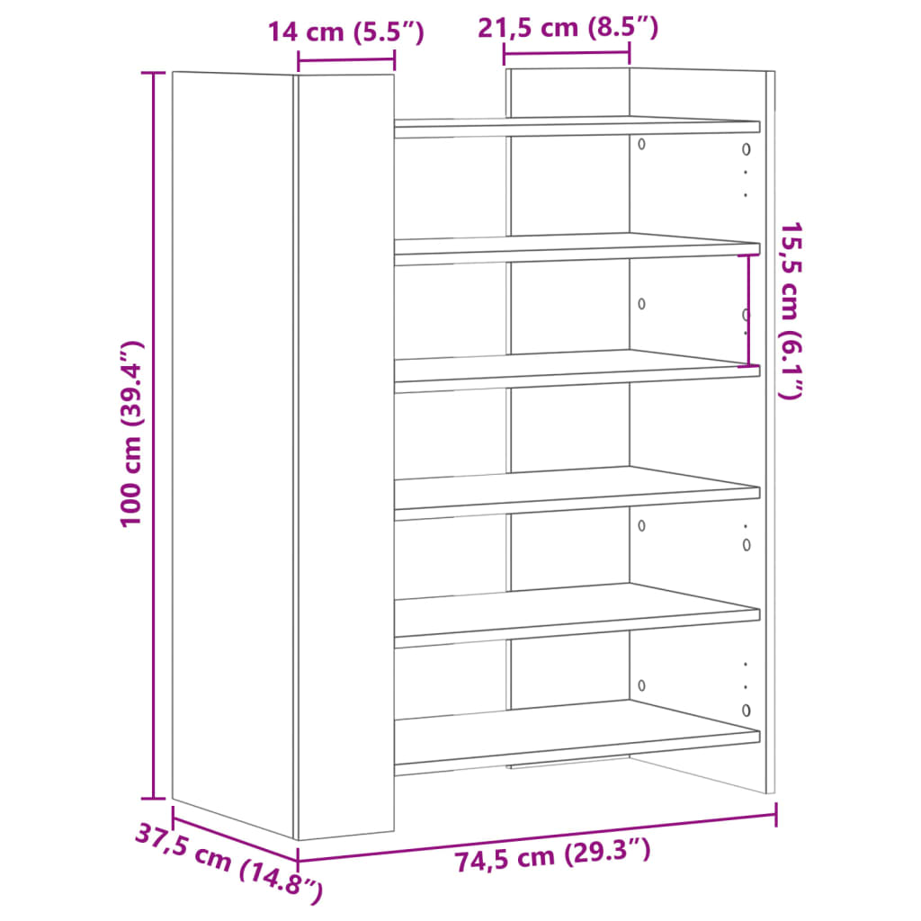 vidaXL Schuhschrank Sonoma-Eiche 74,5x37,5x100 cm Holzwerkstoff