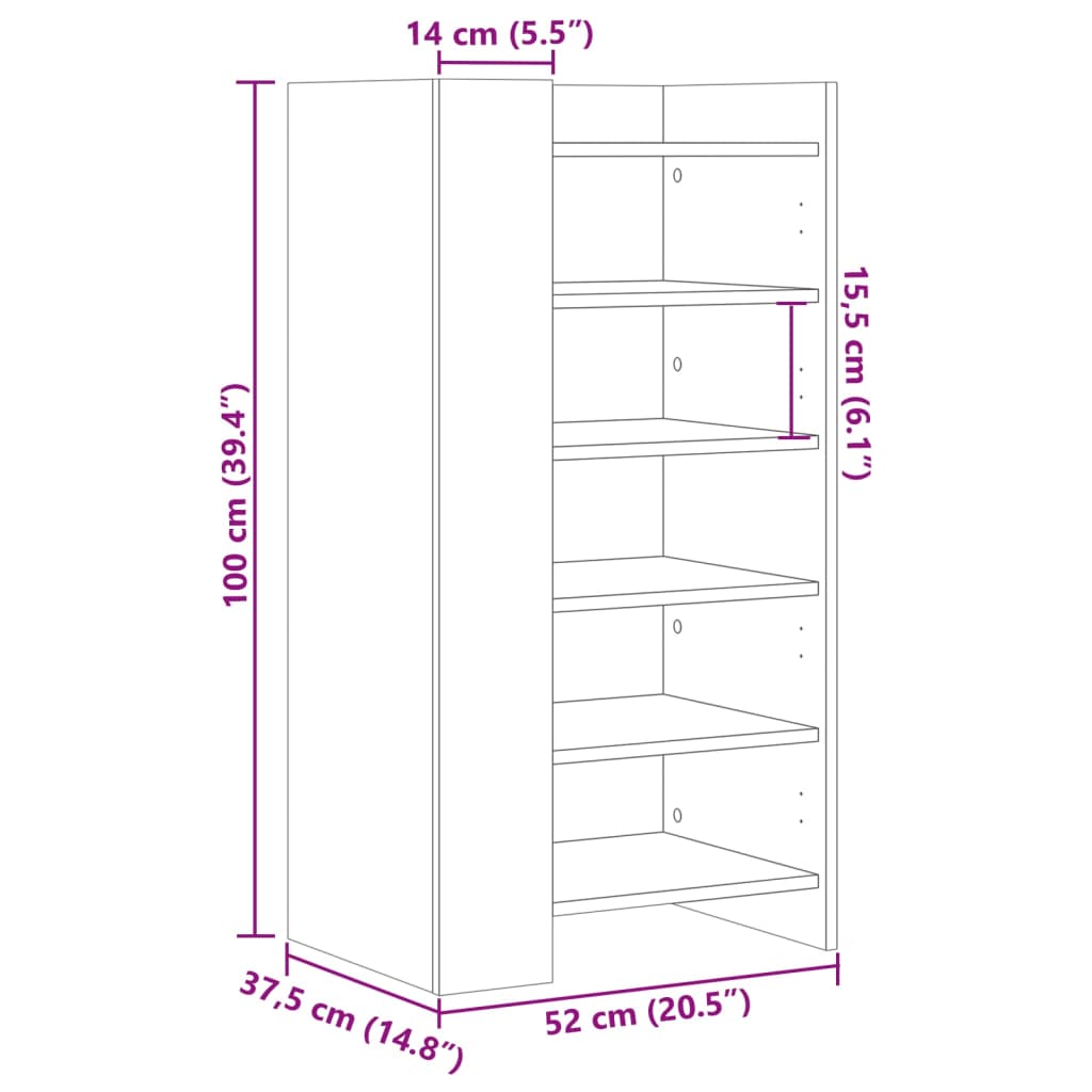 vidaXL Schuhschrank Schwarz 52x37,5x100 cm Holzwerkstoff