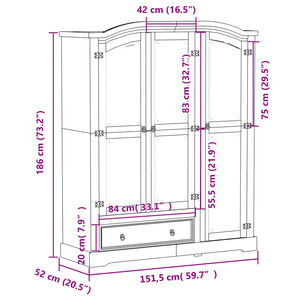 Kleiderschrank Corona 151,5x52x186 cm Massivholz Kiefer