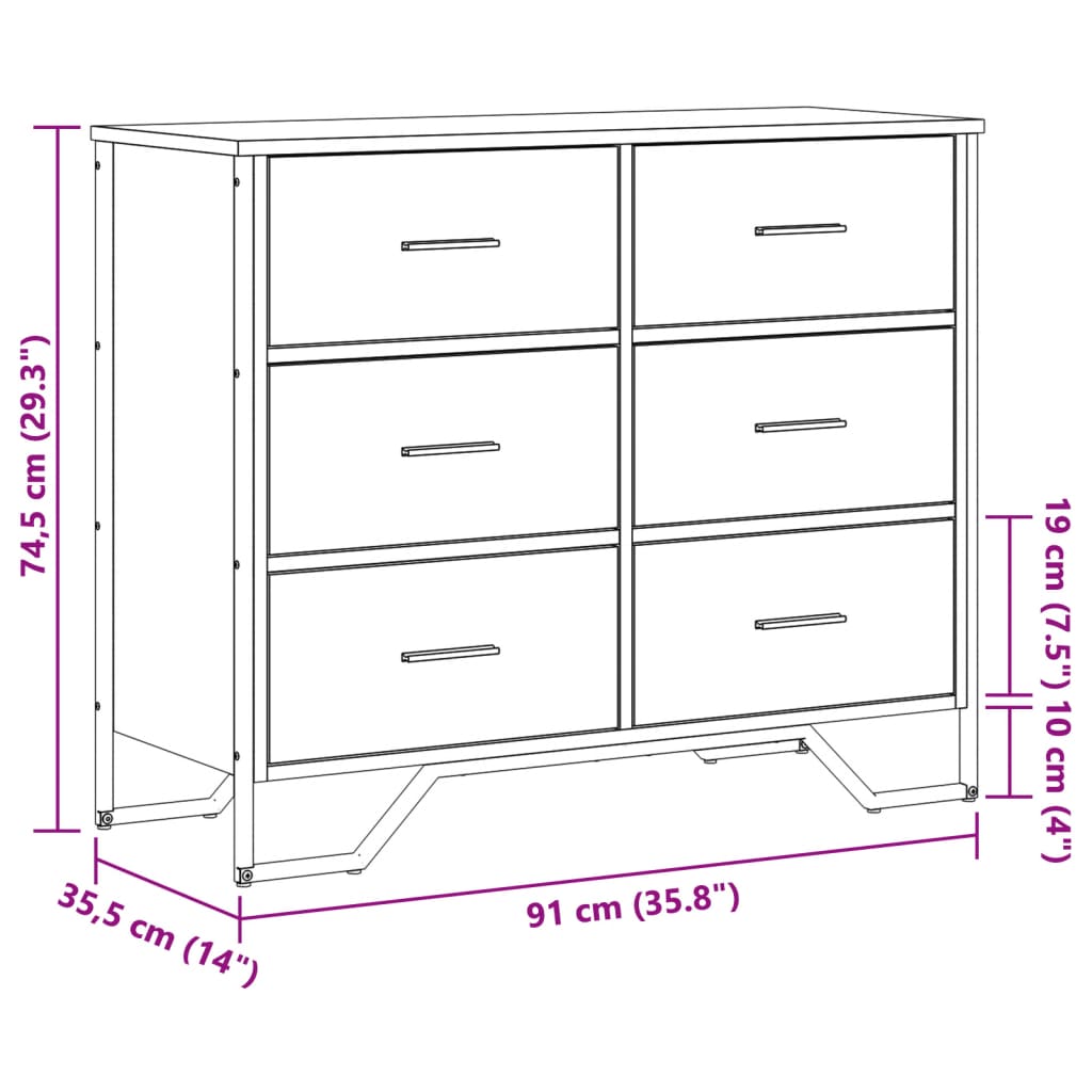 vidaXL Kommode Schwarz 91x35,5x74,5 cm Holzwerkstoff