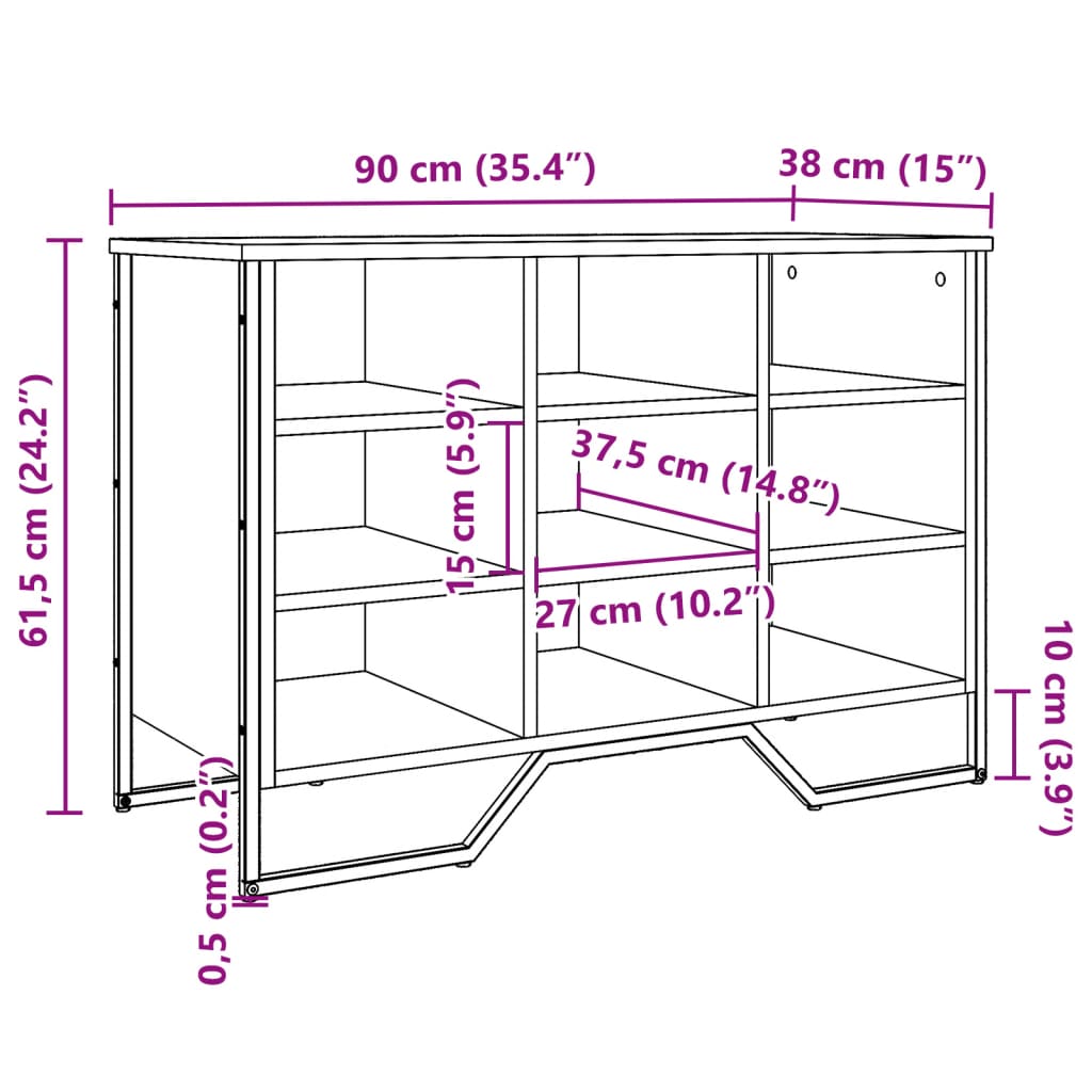 Schuhregal Räuchereiche 90x38x61,5 cm Holzwerkstoff Stilecasa