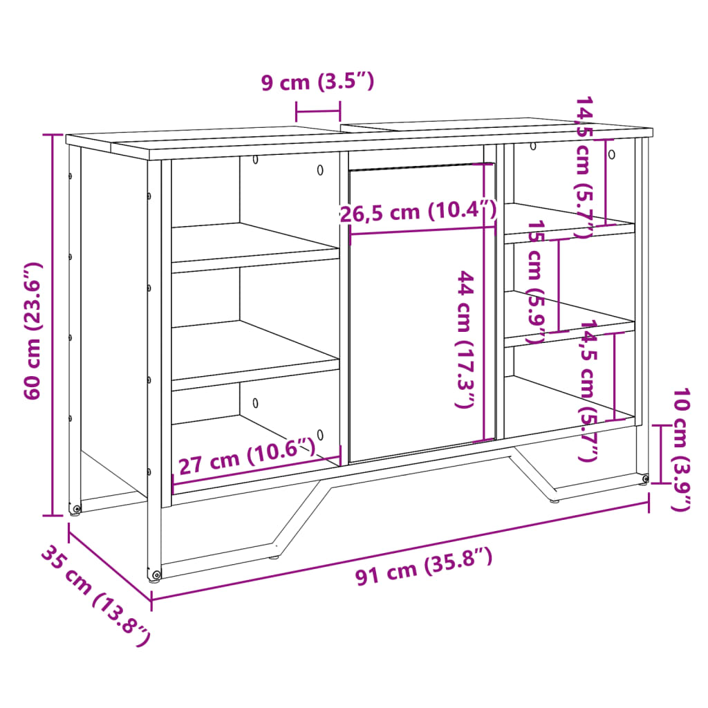 vidaXL Waschbeckenunterschrank Sonoma-Eiche 91x35x60 cm Holzwerkstoff