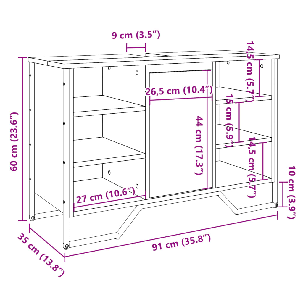 vidaXL Waschbeckenunterschrank Grau Sonoma 91x35x60 cm Holzwerkstoff