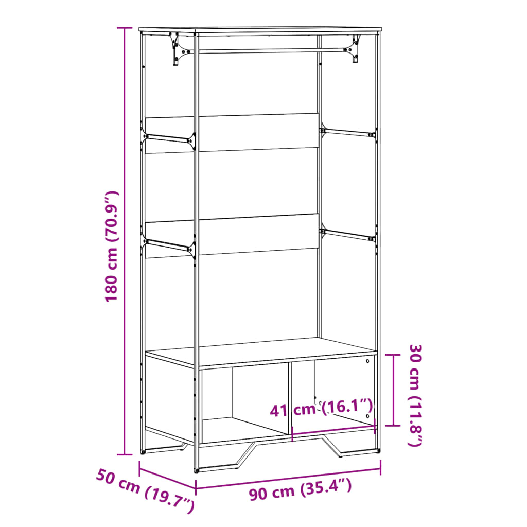 vidaXL Kleiderständer Braun Eichen-Optik 90x50x180 cm Holzwerkstoff