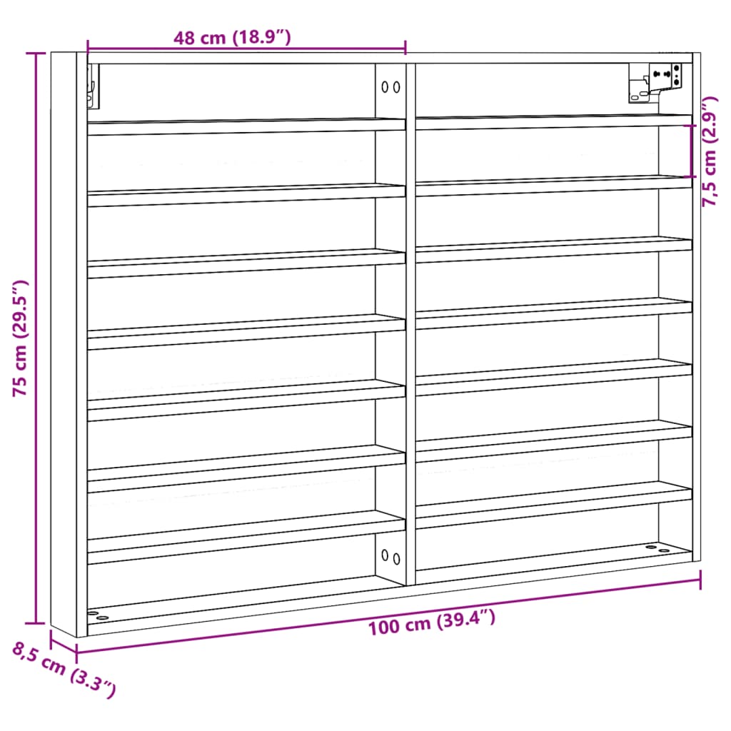 vidaXL Vitrinenschrank Schwarz 100x8,5x75 cm Holzwerkstoff