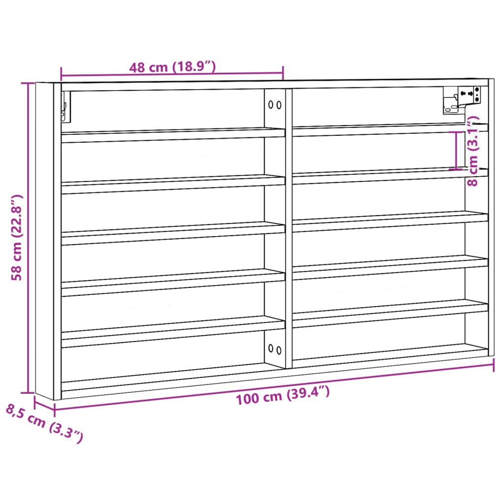 vidaXL Vitrinenschrank Schwarz 100x8,5x58 cm Holzwerkstoff