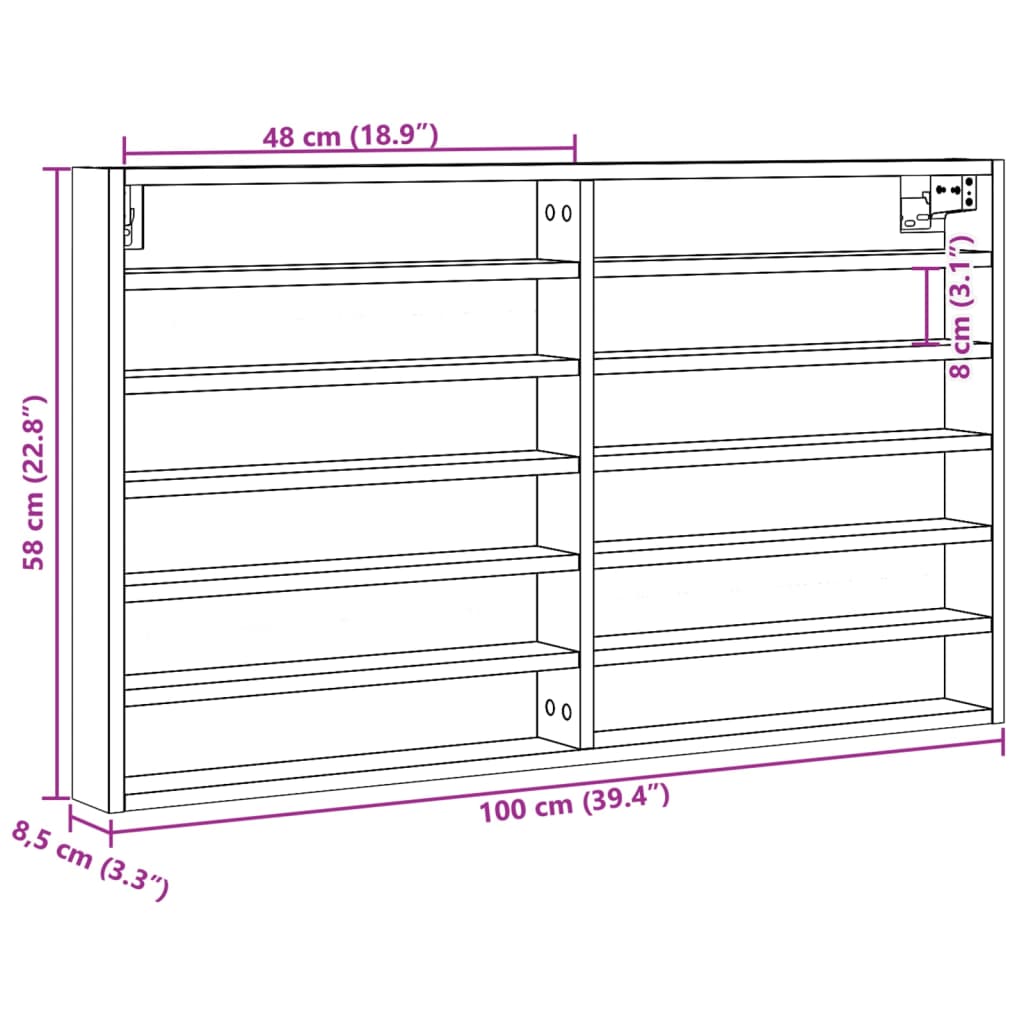 vidaXL Vitrinenschrank Betongrau 100x8,5x58 cm Holzwerkstoff