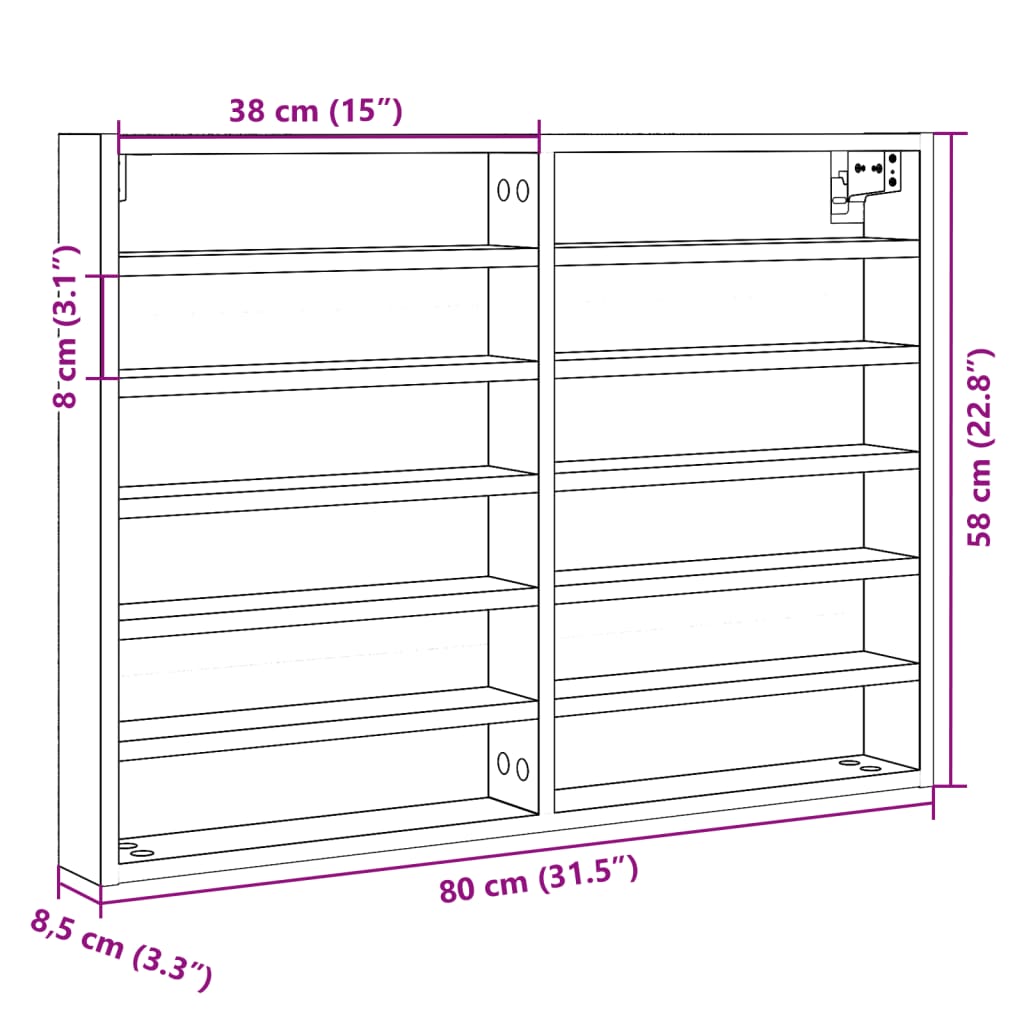 vidaXL Vitrinenschrank Schwarz 80x8,5x58 cm Holzwerkstoff