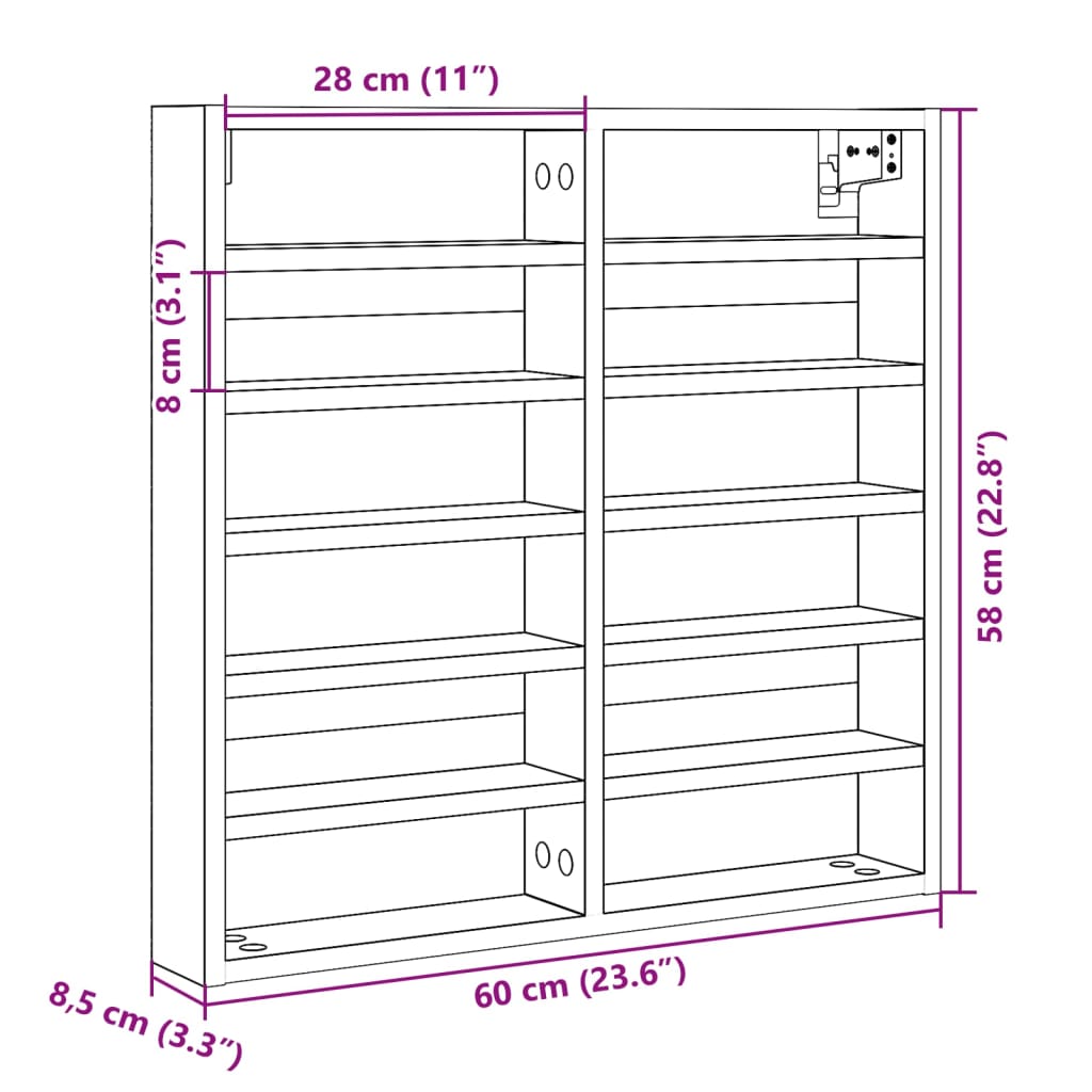 vidaXL Vitrinenschrank Schwarz 60x8,5x58 cm Holzwerkstoff