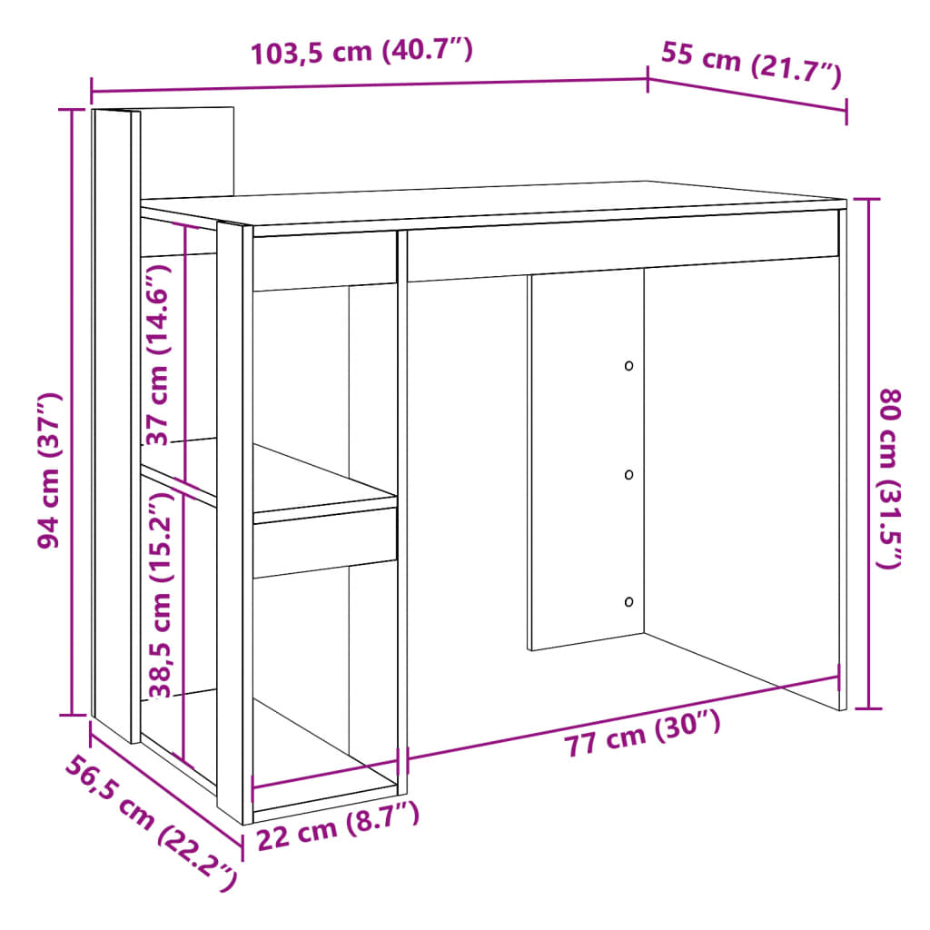 vidaXL Schreibtisch Sonoma-Eiche 103,5x56,5x94 cm Holzwerkstoff