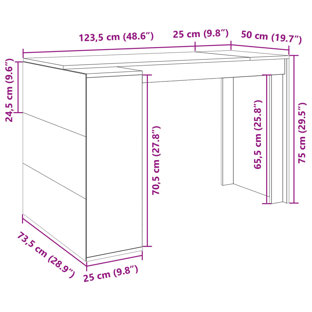 Schreibtisch Sonoma-Eiche 123,5x73,5x75 cm Holzwerkstoff Stilecasa