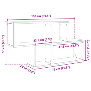 vidaXL Wandregal Schwarz 100x20x53 cm Holzwerkstoff