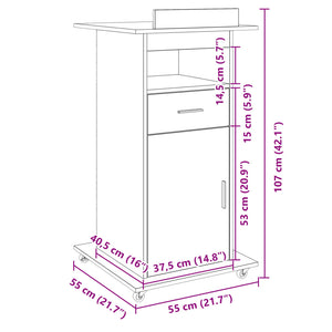 vidaXL Rednerpult mit Rollen & Schublade Betongrau 55x55x107 cm