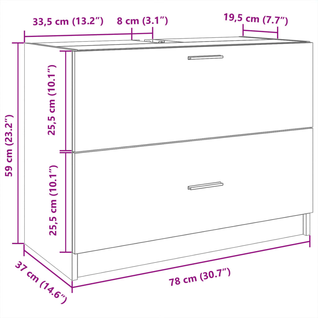 vidaXL Waschbeckenunterschrank Schwarz 78x37x59 cm Holzwerkstoff