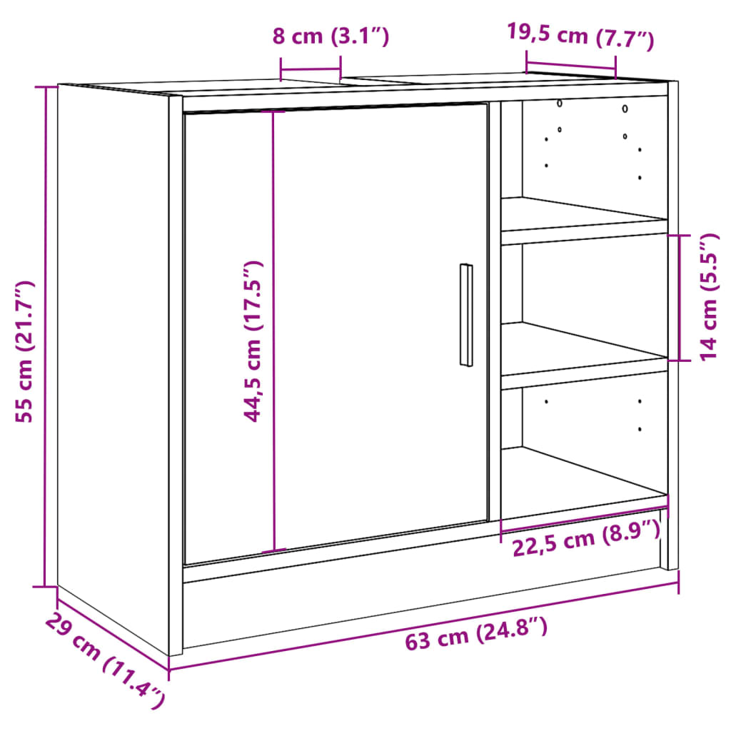 vidaXL Waschbeckenschrank Braun Eichen-Optik 63x29x55 cm Holzwerkstoff