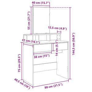 vidaXL Schminktisch mit Spiegel Weiß 80x41x144,5 cm