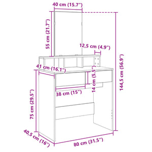 vidaXL Schminktisch mit Spiegel Räuchereiche 80x41x144,5 cm