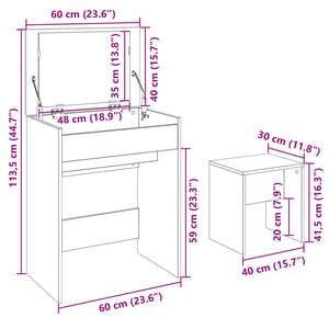 vidaXL Schminktisch mit Hocker Räuchereiche 60x40x113,5 cm