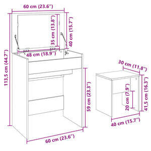 Schminktisch mit Hocker Braun Eichen-Optik 60x40x113,5 cm