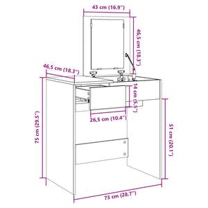 vidaXL Schminktisch mit Spiegel Schwarz 73x46,5x120 cm