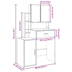 vidaXL Schminktisch mit Schrank Grau Sonoma-Eiche 80x35x132 cm