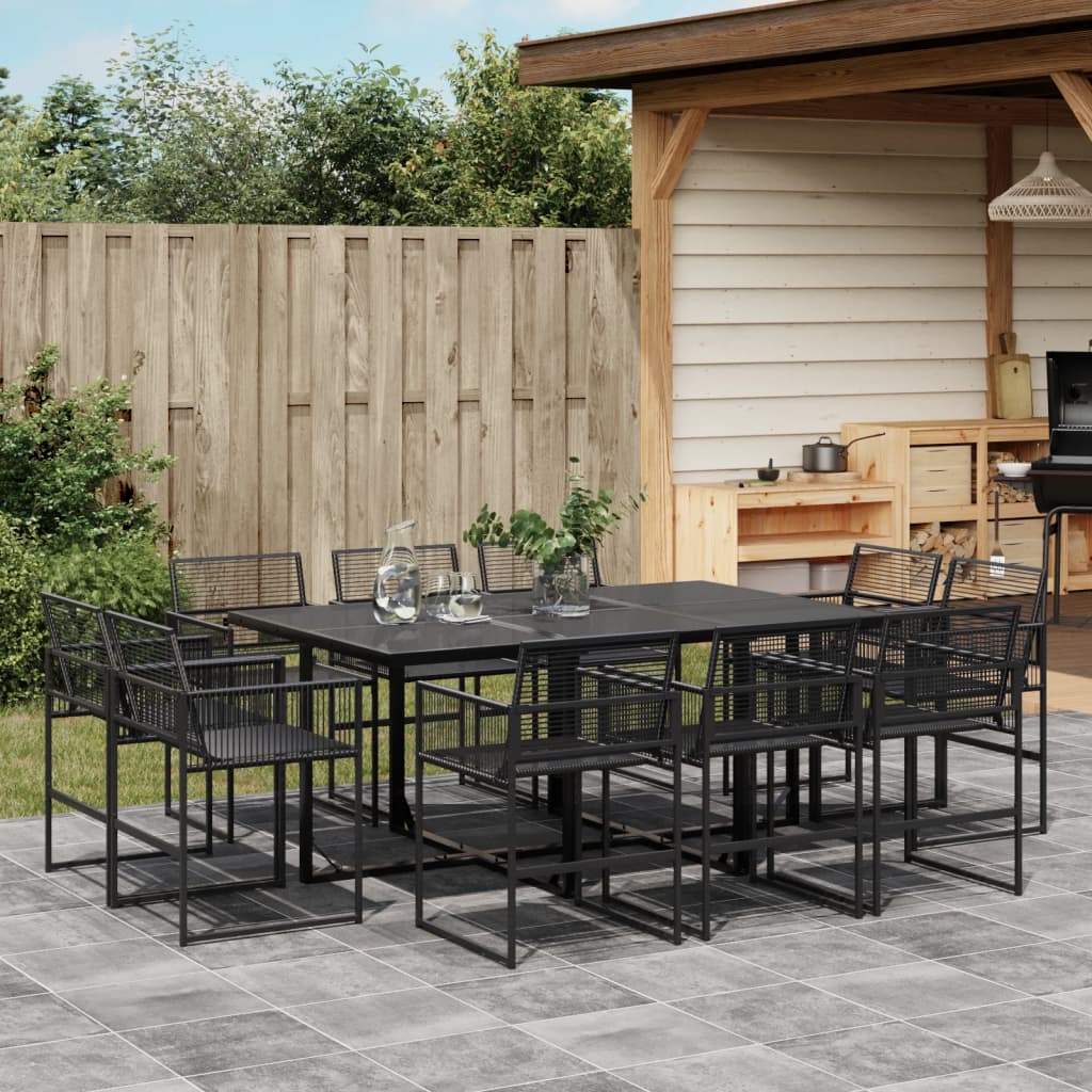 vidaXL 11-tlg. Garten-Essgruppe Schwarz Poly Rattan