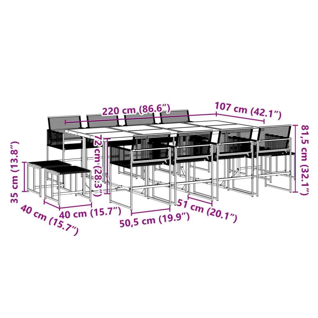 vidaXL 13-tlg. Garten-Essgruppe Schwarz Poly Rattan