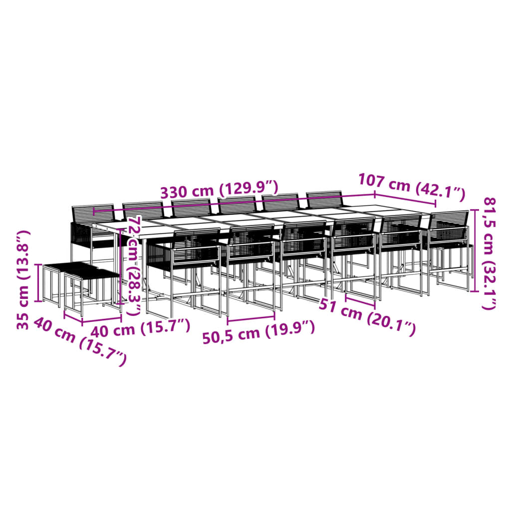 vidaXL 17-tlg. Garten-Essgruppe Schwarz Poly Rattan