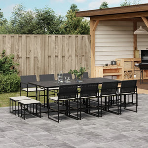 vidaXL 13-tlg. Garten-Essgruppe mit Kissen Schwarz Poly Rattan