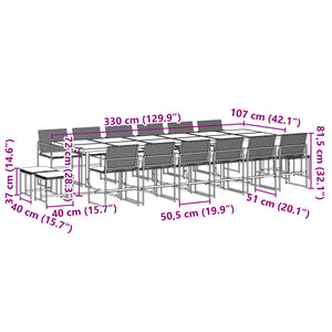 vidaXL 17-tlg. Garten-Essgruppe mit Kissen Schwarz Poly Rattan