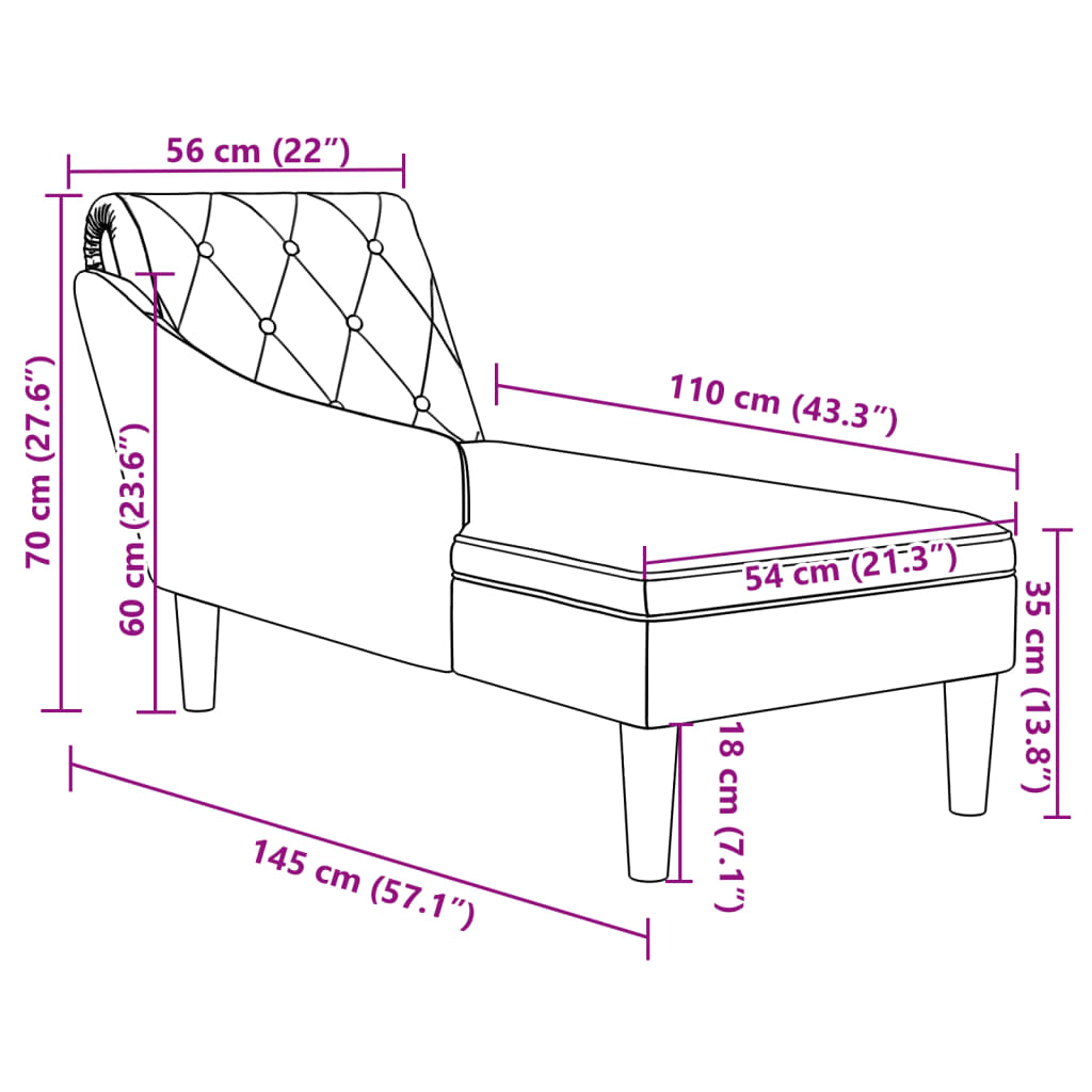 vidaXL Chaiselongue mit Kissen und Rechter Armlehne Schwarz Stoff