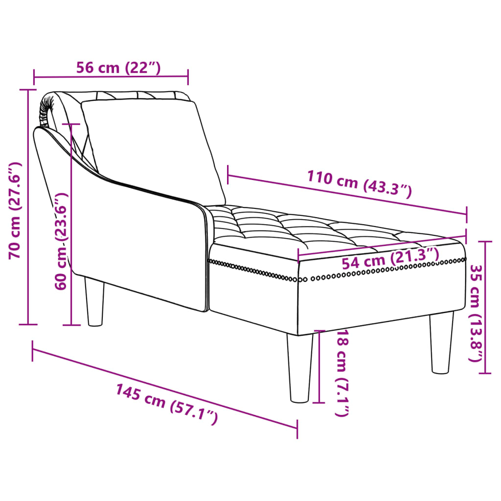 vidaXL Chaiselongue mit Kissen und Rechter Armlehne Blau Samt