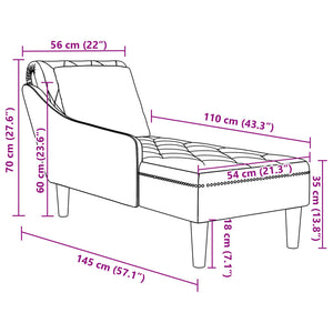 vidaXL Chaiselongue mit Kissen und Rechter Armlehne Hellgrau Samt