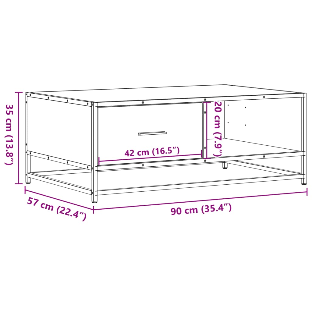 Couchtisch Schwarz 90x57x35 cm Holzwerkstoff und Metall