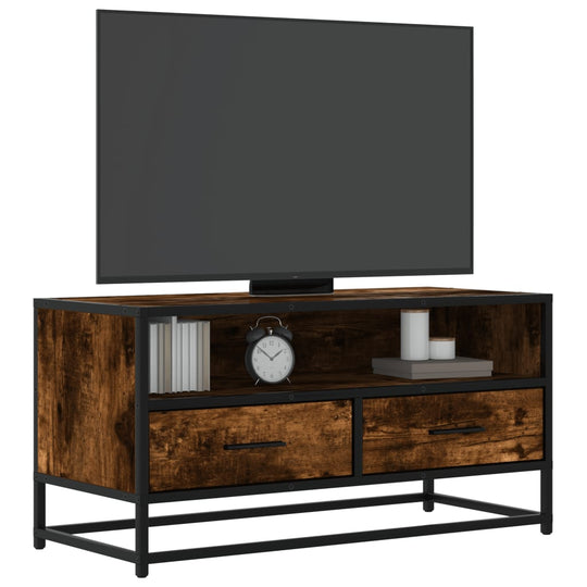 TV-Schrank Räuchereiche 80x34,5x40 cm Holzwerkstoff und Metall