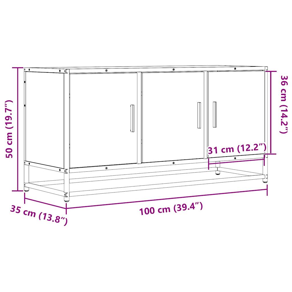 vidaXL TV-Schrank Grau Sonoma 100x35x50 cm Holzwerkstoff und Metall