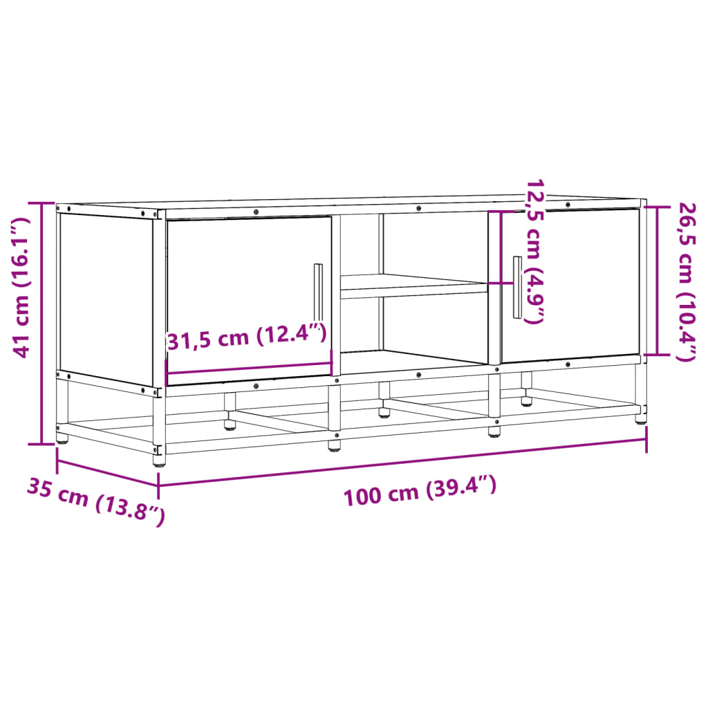 vidaXL TV-Schrank Sonoma-Eiche 100x35x50 cm Holzwerkstoff und Metall